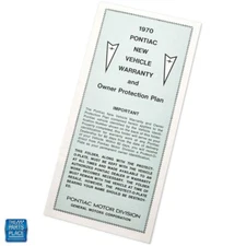 1970 Firebird Trans Am New Vehicle Warranty Owners Protection Plan Folder 479588