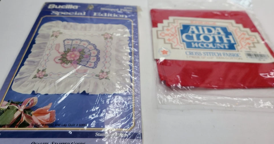 Lot of Aida Cloth Including a Stamped Bucilla Pillow Kit Various Colors Sizes - Image 3 of 4