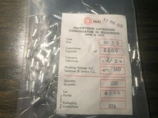 (100 pcs.) NOS Mial Polystyrene Film/Foil Audio Capacitors 2200pf 160v .0022uf