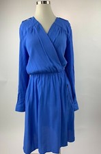 Maeve Anthropologie LENE Sky Blue Crepe Blouson Surplice Dress Medium M Nice!