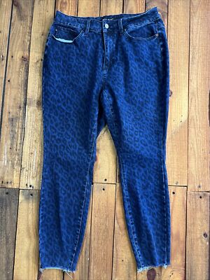 Judy Blue Jeans Women Size 14w Leopard Print Skinny Mid Rise Distressed  Ankles