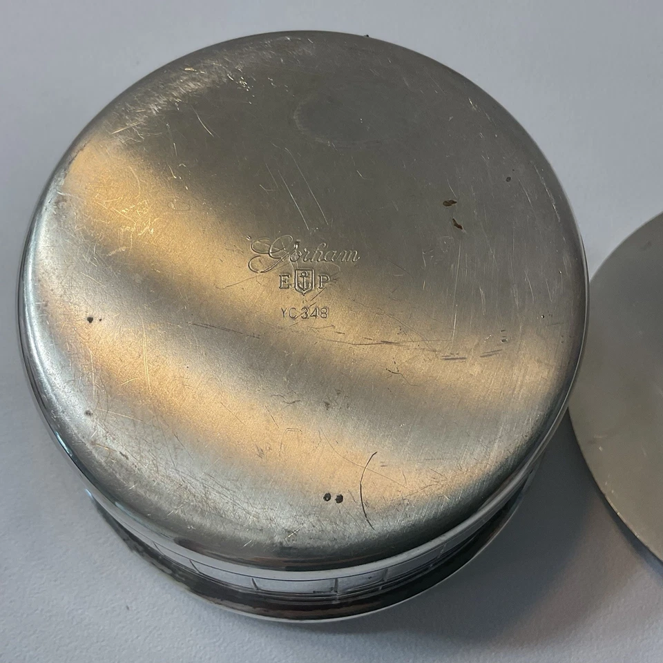 Plato de baratija vintage Gorham Silver Plate YC348 bañera de mantequilla barril cubo con tapa Foto 4 de 4
