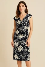 Lauren Ralph Lauren Women's Blue Dress Wrap Midi Floral Surplice Cocktail 14