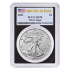 2022 $1 1-oz American Silver Eagle PCGS MS70 FDI Flag Label Black Frame