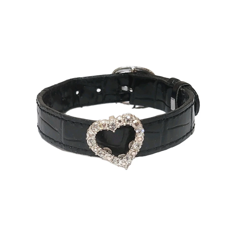 Avon Nina Ricci Black Bracelet Faux Leather Heart Rhinestone Charm Bracelets - Image 2 of 4