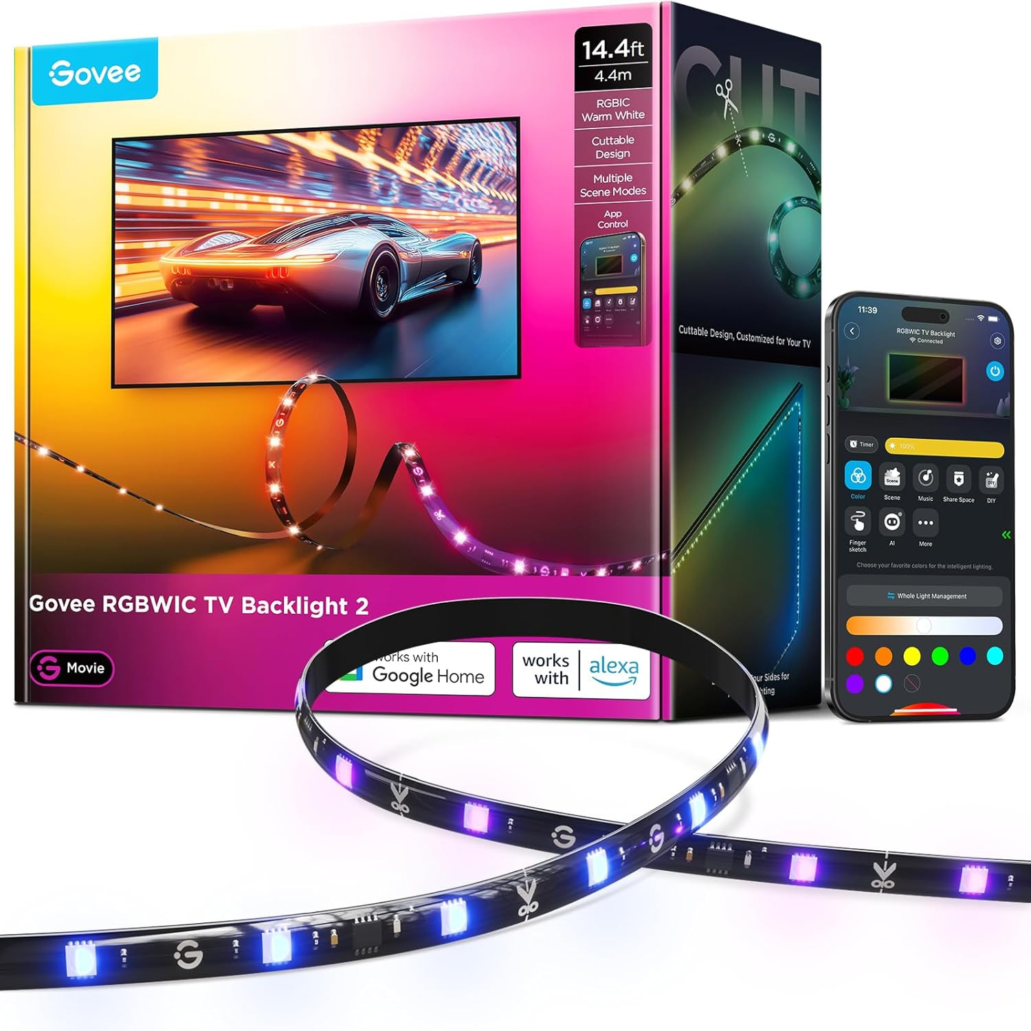 Striscia LED TV RGBWIC 4.4M | Sincronizzazione Musica e App Smart