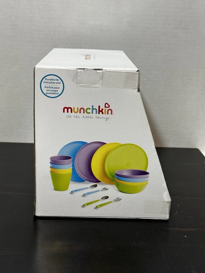 全新 Munchkins 16 件套 幼儿 餐饮套装 - 盘子、碗、杯子、叉子和勺子 全新带盒 — 第 4/4 张图片