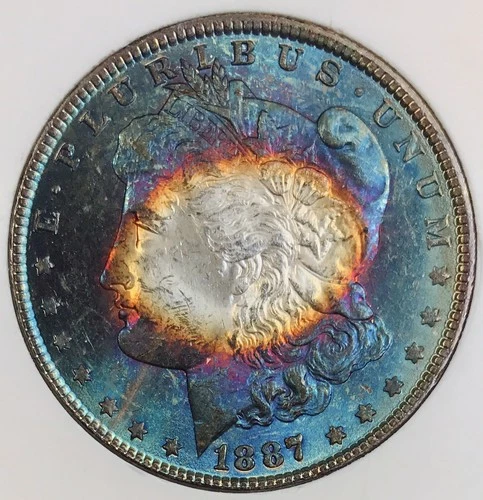 1887 P MORGAN MOST INCREDIBLE BULLSEYE RAINBOW! FLAWLESS GEM BU++++NR #64619