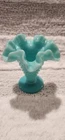 Vintage Fenton Hobnail Turquoise Milk Glass Ruffled Edge Trumpet Vase