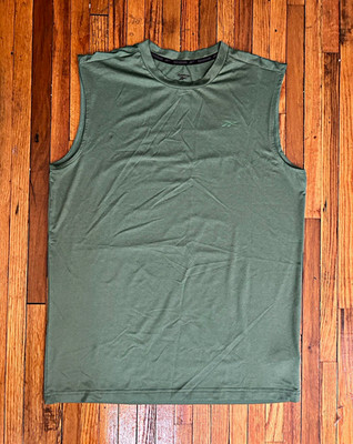 Reebok Men's Green Tank Top M Regular Sleeveless Crew Neck Polyester Logo