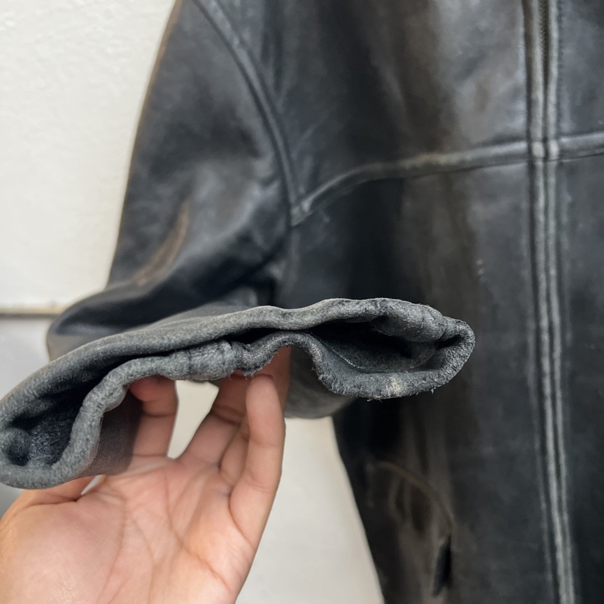 Vintage J Crew Leather Jacket Men's Sz Xl Full Zip 90s Pockets