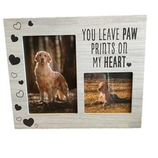 You Leave Paw Prints On My Heart Picture Frame 5x8 Holds 2 Pics 4x6  3.5x 3.5