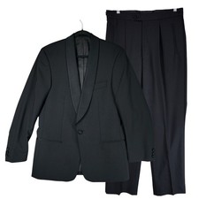 Nordal Tuxedo 38R Mens Black 2 Piece Suit Stretch Wool Blend Formal Wedding Prom
