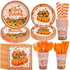 Thanksgiving Tableware Set,Give Thanks Party Supplies Dinnerware Set-Paper Pl...