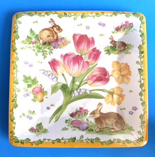 Caspari Easter Paper Plates Dessert Size Pkg Of 8, 7" Made In USA Bunnies Tulips