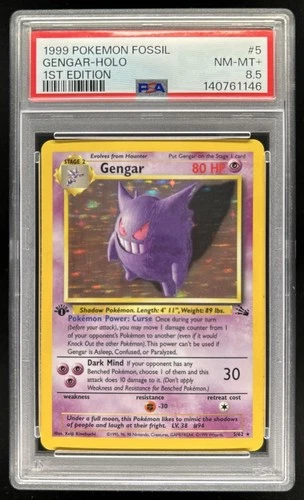 1999 Pokemon Fossil 1st Edition Gengar #5/62 PSA 8.5