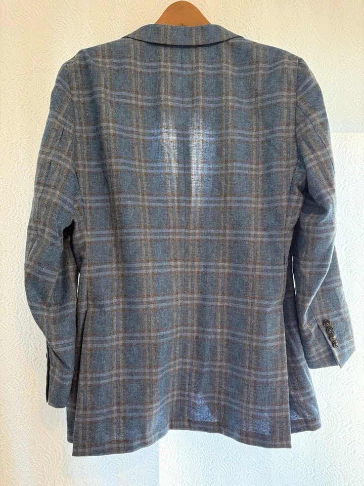Blazer Abrigo Deportivo 44L Peter Millar Para Hombres 2 Botones Azul Marrón Gris Seda Cachemira Foto 3 de 4