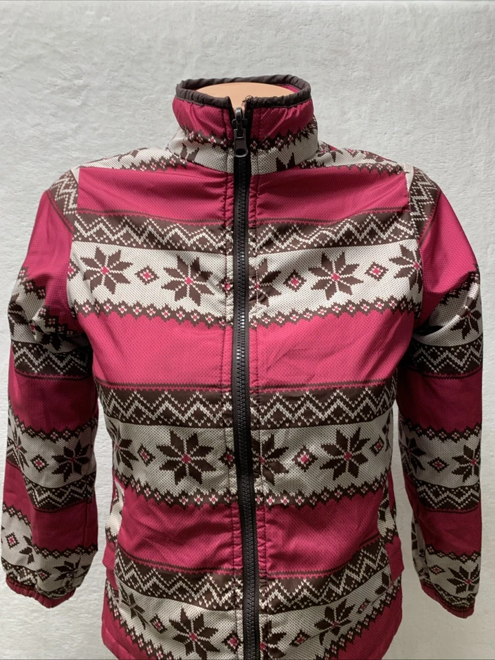 Chaqueta Reversible Rothschild Niñas Jóvenes Mediana 10 12 Rosa Marrón Copos de Nieve Foto 2 de 4