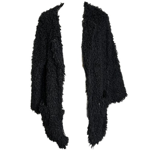 Lerche Damen Mantel schwarz Jacke vorne offen Blumen Spitze Boho Fransen Taschen Gr. L - Bild 1 von 10