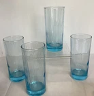 Set Of 4 Vintage 1980's  Anchor Hocking Blue Wave Pattern Drinking Glass