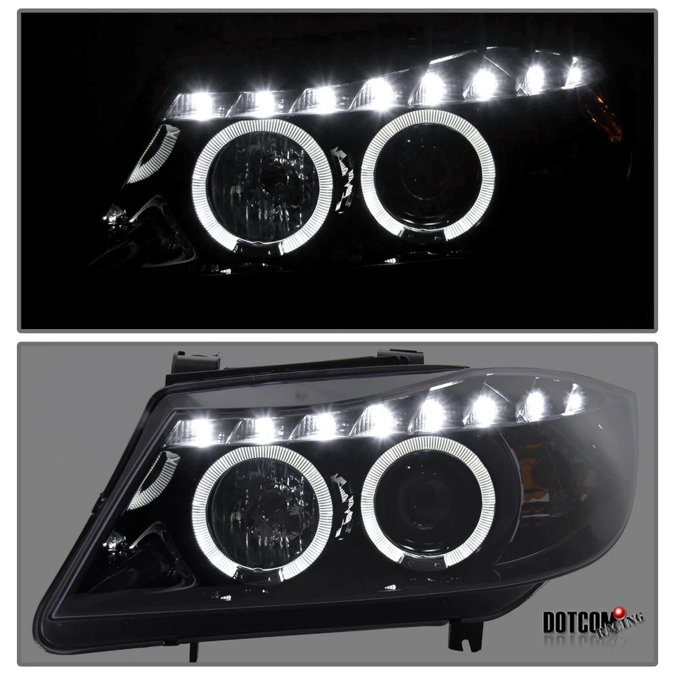 Smoke Black Fit 2006-2008 BMW E90 3-Series LED Halo Projector Headlights Lamps Foto 3 de 4