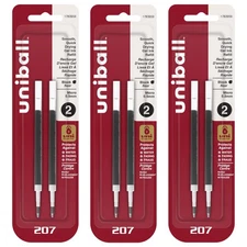Uniball Signo 207 Gel Pen Refills 0.5mm Micro Point Black Ink 6 Refills