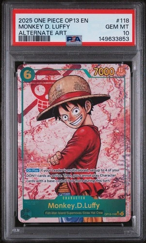 2025 ONE PIECE MONKEY D LUFFY OP13-118 CARRYING ON HIS WILL SEC ALT ART PSA 10
