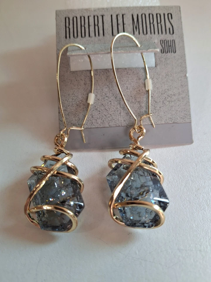 PENDIENTES COLGANTES ROBERT LEE MORRIS PIEDRA ENJAULADA TONO ORO NUEVOS CON ETIQUETAS Foto 4 de 4