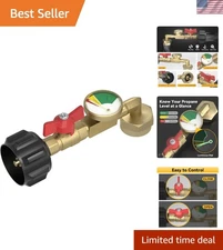 Upgraded Propane Refill Adapter with Valve & Gauge for 1 lb Tanks - Solid Brass
