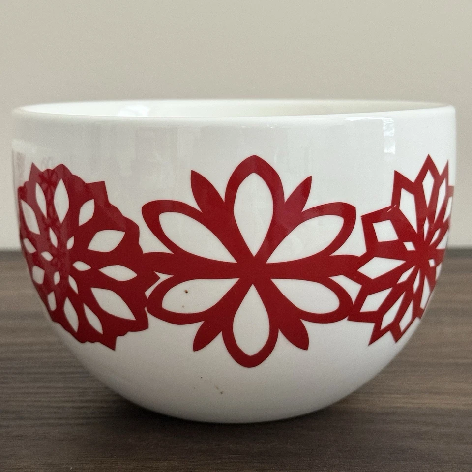 Crate & Barrel Nesting Bowls 2 Piece Set White Red Snowflakes Holiday Winter - Image 3 of 4
