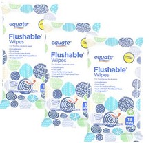 Equate Flushable Wipes Trv Pks, 18 Wipes, 6.8"x 5.5", 3 Packs Fits in Your Bag 