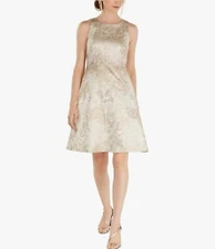 New Calvin Klein Khaki Multi Embellished Exquisite Fit & Flare Dress size 10