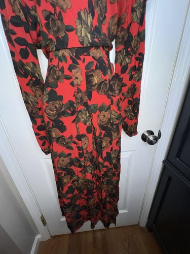 Vestido midi Topshop para mujer UK 14 US 10 rojo rosa floral cuello atado manga larga M - Imagen 9 de 22