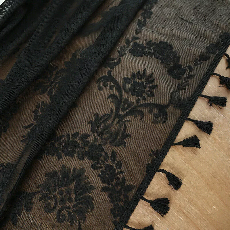 Black Vintage Embroidered Lace Tablecloth Dining Table Cover Party Home Decor - Image 3 of 4