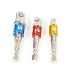 3pcs Socket Adapter Set Hex Shank to 1/4" 3/8" 1/2" Impact Driver Drill Colorful