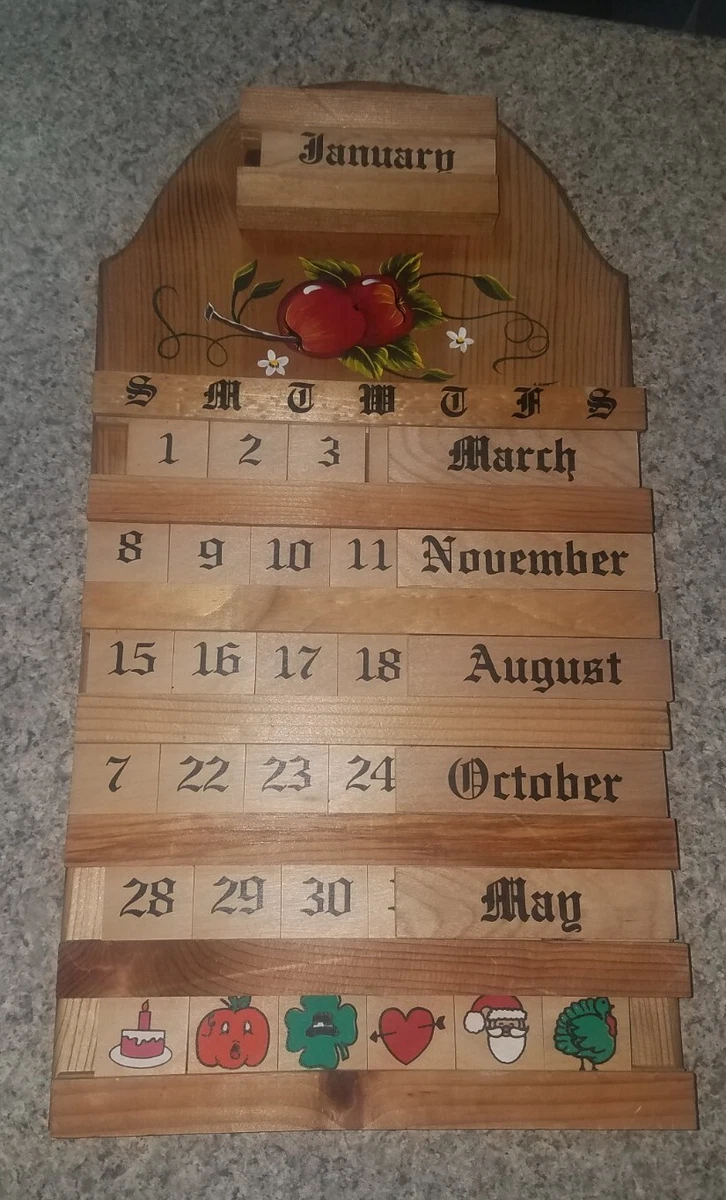 NICE VTG Wooden Tile PERPETUAL CALENDAR~Folk Art~Signed~Hand  Painted~COMPLETE! | eBay