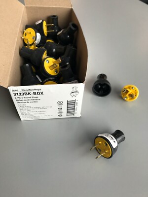 2 Wire Plug, 2 pole, Eaton #3123BK, Case of 250, 10 Boxes of 25
