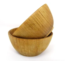 Carved Wood Bowls Mini Small Open Salt Cellars Lot of 2 Mini