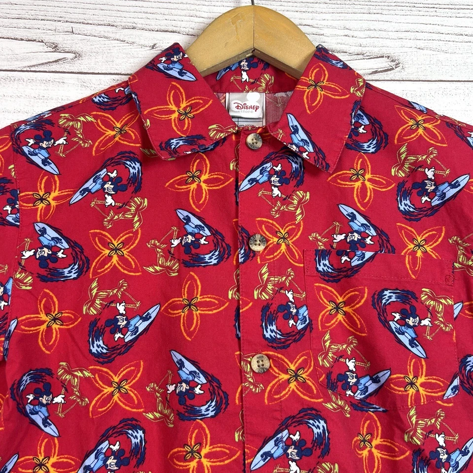 Disney Vintage Kids Red Mickey Mouse Hawaiian Button Shirt Size Small Surf - Image 3 of 4