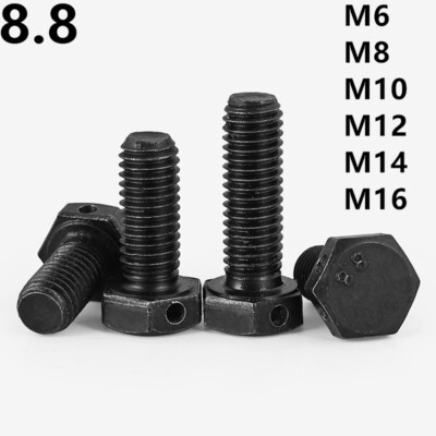 Black 8.8 Steel Hexagon Bolts With Wire Holes on Head M6 M8 M10 M12 M14 M16