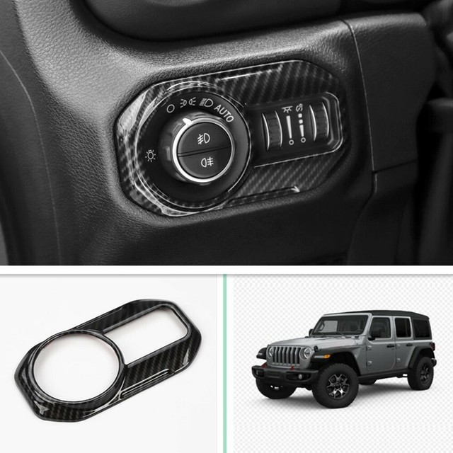 Carbon Fiber Head Light Lamp Switch Button Cover Trim For 2020 Jeep