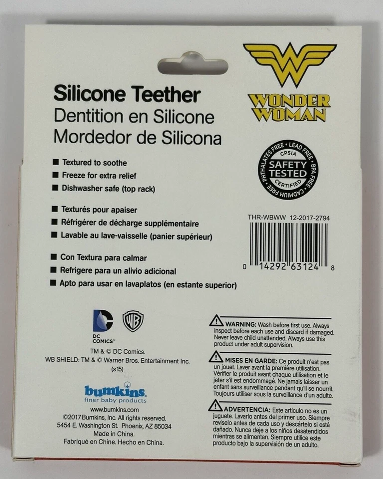 Bumkins Silicone Teether WONDER WOMAN BPA Free CPSIA Certified New - Image 2 of 2