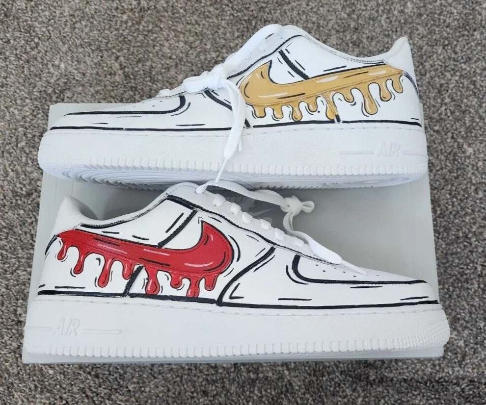 Nike Air Force 1 Cartoon Red Custom Shoes Low Swoosh Black Outline All  Sizes