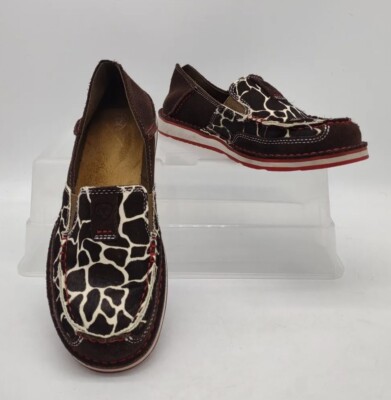 Ariat Women Cruiser Loafer Size 7.5 Chocolate Leather Suede Giraffe Print
