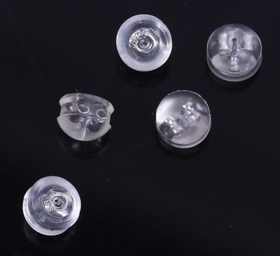 Silikon/Kupfer Ohr Muttern Pfosten Stopper Ohrring Fundstücke rund silberfarben 5x4 mm