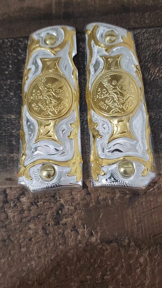 Gold plated govermment 1911 gun grips Mexican Narco style Cachas