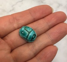 Vintage Egyptian Faience Scarab Bead With Hieroglyphics