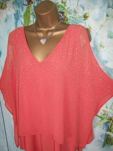 NEW WALLIS TOP SIZE M PETITE 12/14, Coral peach Jewel Overlay Occasion kimono - Picture 6 of 9