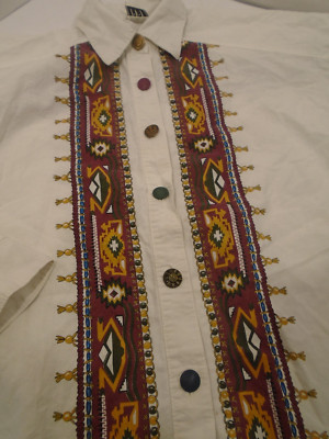 Vintage Southwestern style 1994 Womens Western Shirt Size L White unique Buttons