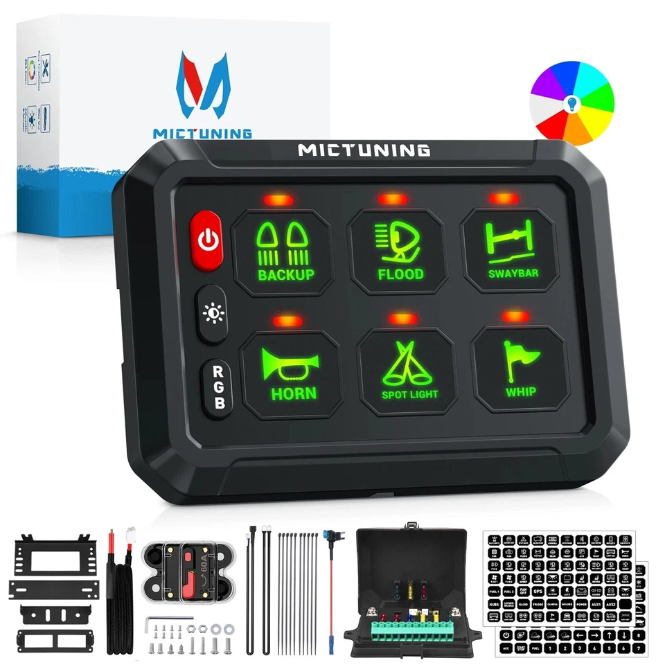 Kit de sistema de relé de circuito de luz LED palanca panel interruptor RGB de 6 velocidades 12V-24V Foto 3 de 4